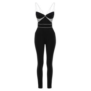 Black Heiress Diamante Strap Jumpsuit; Size Medium.